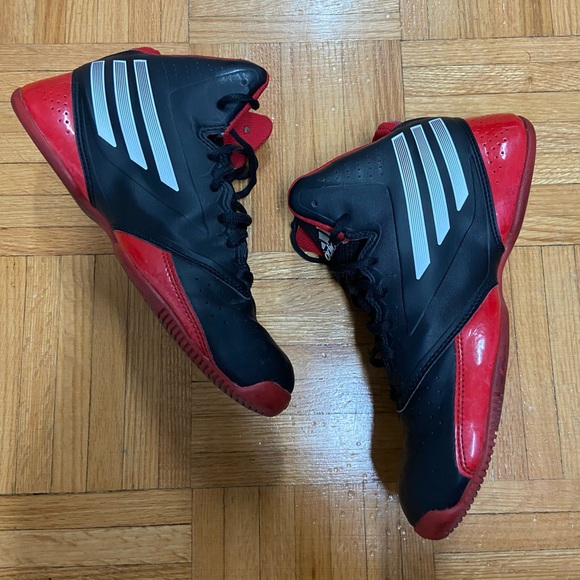 LIMITED ED. ADIDAS SNEAKER - HIGH CUT - WOMENS US 6 - BLACK, RED + WHITE - Picture 2 of 8